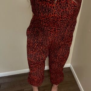 Angie Red and Black Leopard Print Jumpsuit